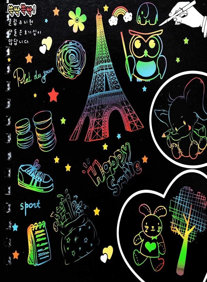 KRAFTMASTERS كتاب رسم كرافت ماستر® A4، 10 صفحات، ورق خدش بألوان قوس قزح، دفتر أنشطة فنية بالخدش، 10.5 × 7.5 بوصة، دفتر ملاحظات سحري للخدش للأطفال، مثالي للأعمال الفنية والحرف اليدوية، نشاط سفر مثالي، 10 قطع - Image 5